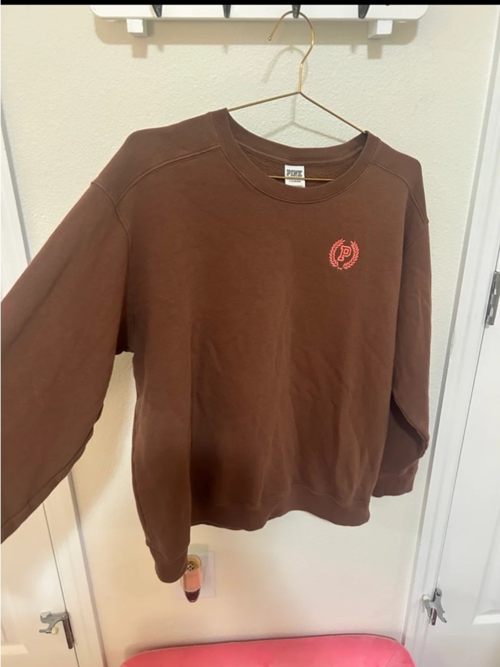 PINK Victoria's Secret Brown Crewneck Sweatshirt with Pink Logo